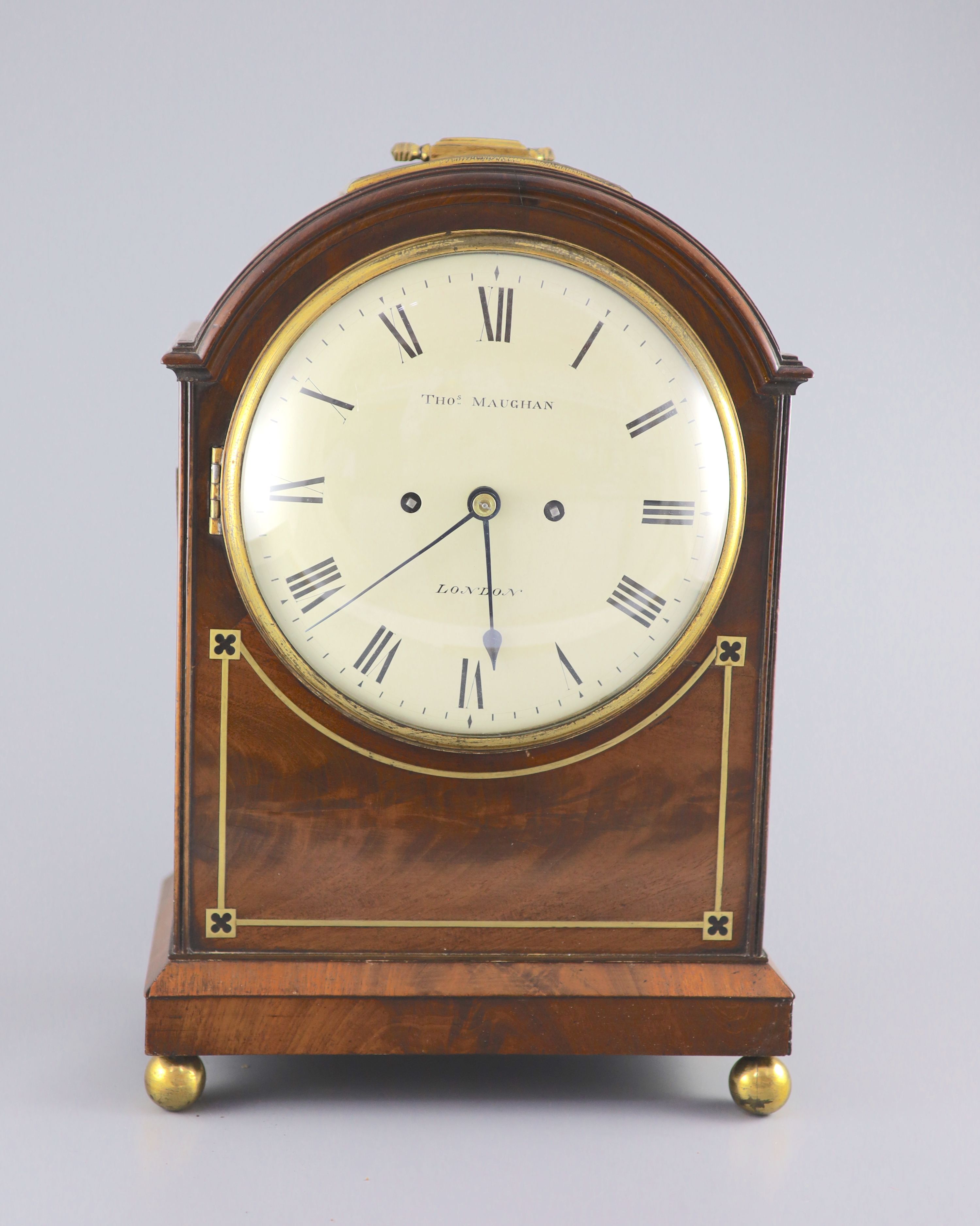 A Regency mahogany cased twin fusee bracket clock, Thomas Maughan, London, 42cm high.